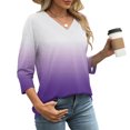 thumbnail image 4 of Olyvenn 3/4 Sleeve Tee Shirts for Women Loose Fit V Neck Gradient Shirts Oversized Casual Loose Fit Cute Tops Workout Blouse Black M, 4 of 7