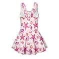 thumbnail image 2 of COEQINE Girls One Piece Swimsuit with Skirt & Attached Liner, Comfortable Tank Top V-Back Swimwear with Skirt Bottom, Cute Bathing Suit for Kids Age 10-11, Pink Starfish Conch Seashell, 2 of 8