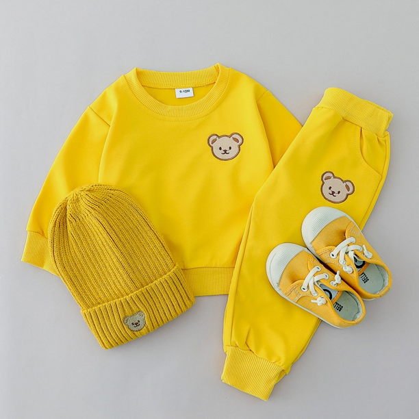 PatPat Ropa para bebés y niños pequeños, conjunto de sudadera y pantalones de estilo oso (2 piezas)