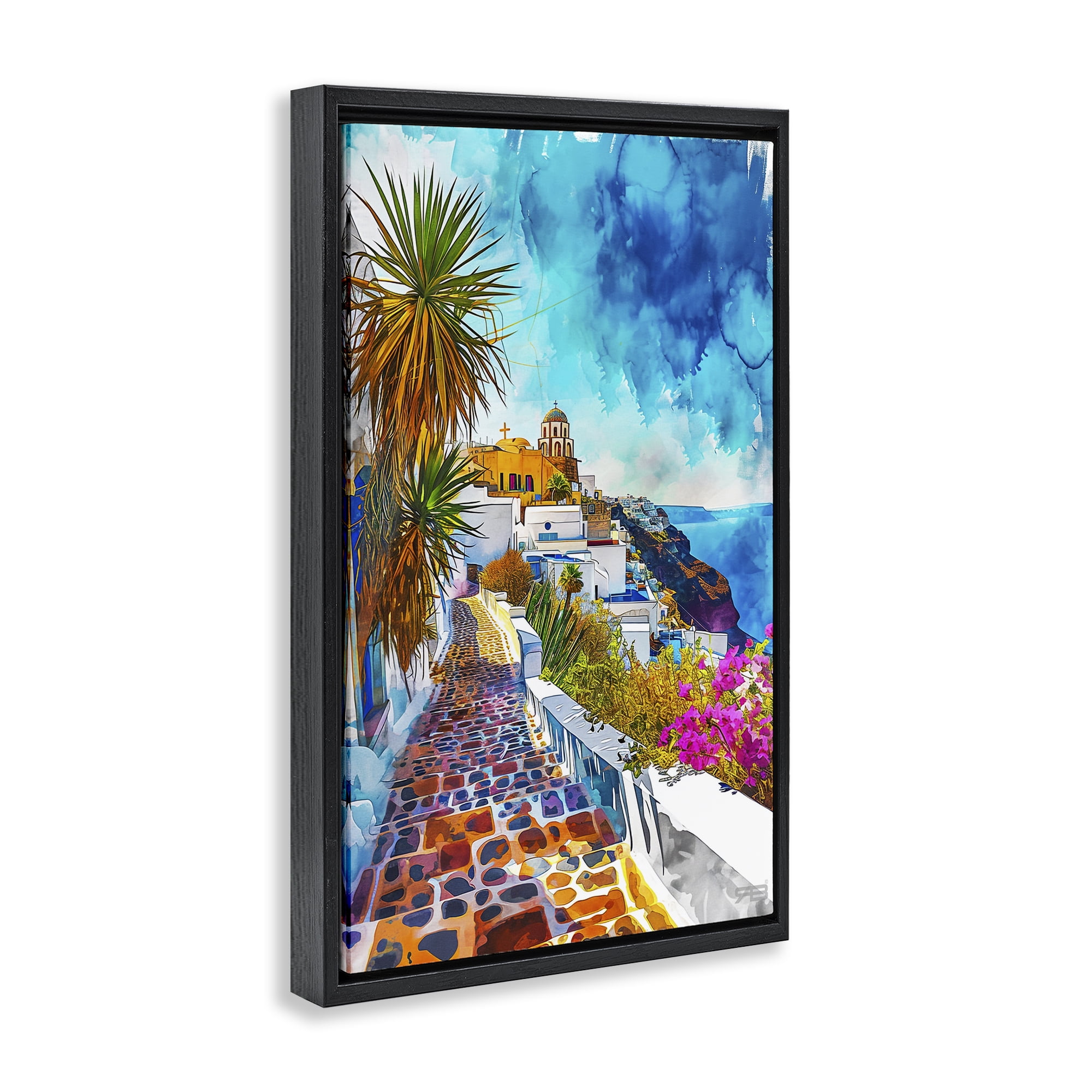 Stupell Industries Tropical Coastal Town Cities & Countries Painting Black Floater Framed Canvas Art Print Wall Art, 21 x 31