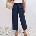 thumbnail image 7 of LEKWK Women's Wide Leg Linen Pants Drawstring Elastic Waist Casual Loose Trousers Breathable Summer Beach Wear Soft Button Pockets Daily Vacation Outfits, 7 of 7
