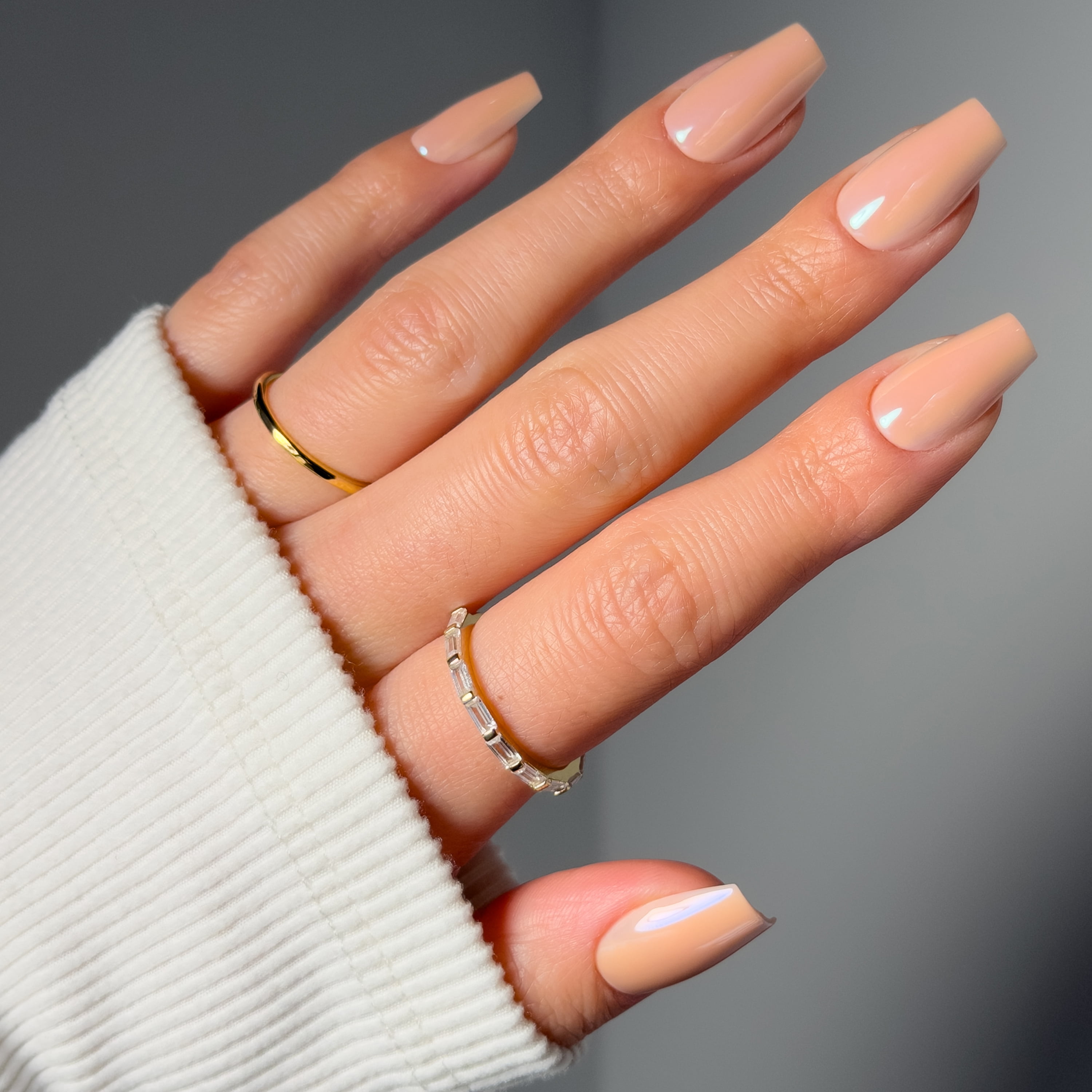 Salon Perfect Artificial Fake Press On Nails, 443 Glazed, Beige Nude, Medium Square, File, Glue and Prep Pad Included, 30 Nails