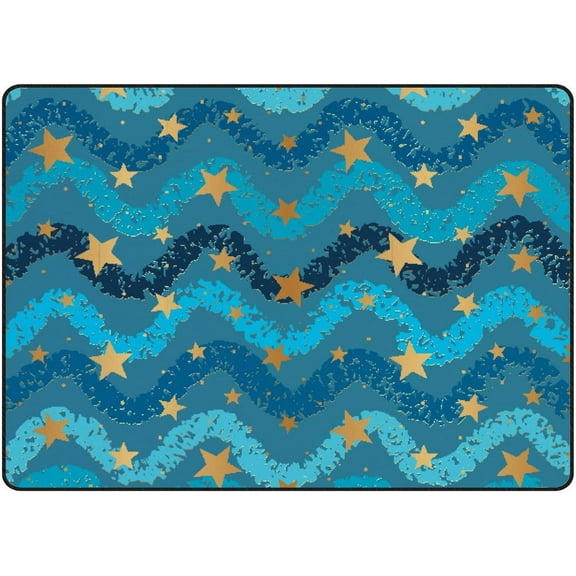 Crawling Indoor Carpet Play Mat Star Gold Teal for Living Room Bedroom Educational Nursery Floor Mat Area Rugs 80x58inch