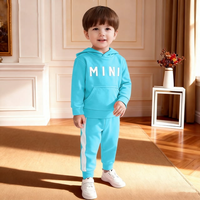Conjuntos de blusas y camisas de cuello redondo y manga larga para niños y niñas, sudaderas con capucha de invierno, pantalones, conjunto de ropa para niños