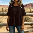 thumbnail image 5 of QUNYINEY Cotton Linen Casual T Shirts for Women Short Sleeve Summer Crew Neck Tops Pleated Solid Loose Fit Pullover Shirts, 5 of 6