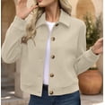 thumbnail image 4 of AVRNLIQ Womens Beige Suede Cropped Jacket Button Down Lapel Collar Long Sleeve Casual Lightweight Outerwear,Size M, 4 of 8