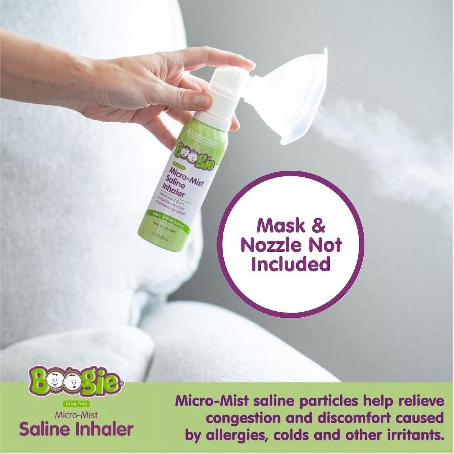 (3 pack) Boogie Sterile and Drug-Free Micro-Mist Saline Inhaler Spray Refill for Kids, 1.7 oz