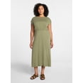 thumbnail image 2 of Time and Tru Women’s Cotton Knit Midi Dress with Dolman Sleeves, Sizes XS-XXXL, 2 of 5
