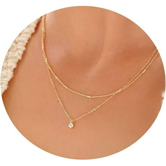 Cz Diamond Necklace For Women Dainty Layered Cubic Zirconia Solitaire Pendant Necklace Gold Plated Waterdrop Shape Square Emerald Green Cz Simulated Diamond Bridesmaid Necklace[o757]