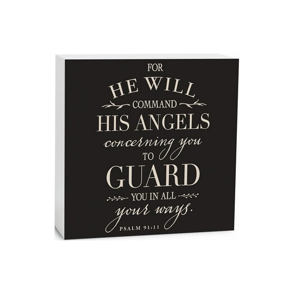 His Angels Guard You Slate Grey 5 x 5 Wood Tabletop Sign Plaque