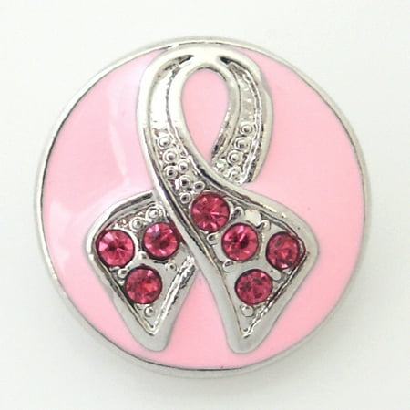 Rhinestone Silver Charm - 1 PC 18MM Pink Awareness Ribbon Rhinestone Silver Candy Snap Charm kb8124 CC0870