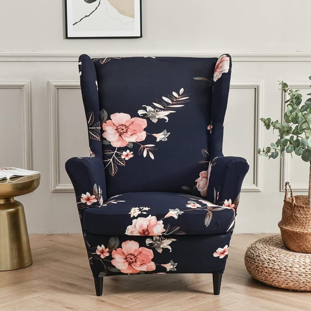 Wing Back Chair Covers with Arms Piece Slipcovers for Armchair Washable Stretch Print Pattern Wingback Chair Cover Furniture Protector Geometry