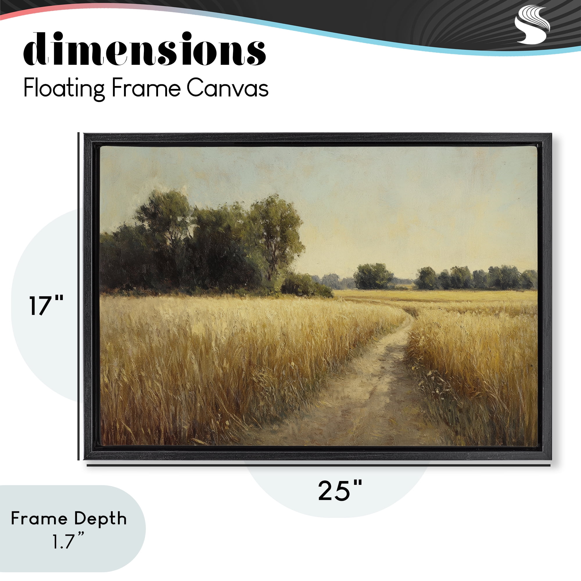 Stupell Industries Sunlit Country Wheat Path Black Framed Floater Canvas Wall Art, design by Petal Prints Design