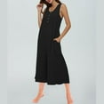 thumbnail image 5 of Summer Tank Top Jumpsuit for Women Casual Button Down Ribbed Capris Jumper with Pocket One Piece Wide Leg Loose Outfits, Black, M, 5 of 5