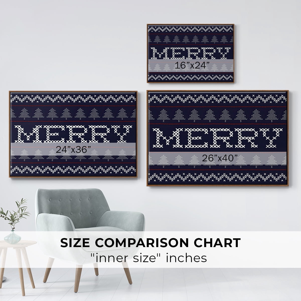Merry Sweater - Framed Gallery Wrapped Holiday Canvas - 17 x 25 - Rosewood Frame