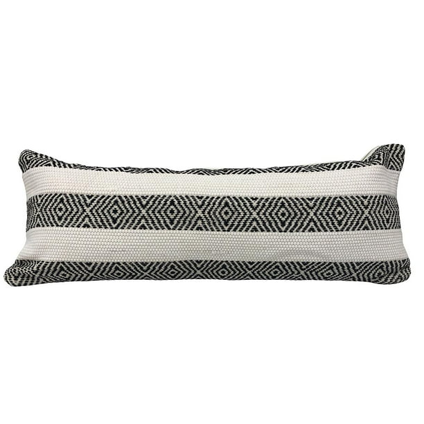 LR Home Geometric 14" x 36" White and Black Striped Rectangle Lumbar