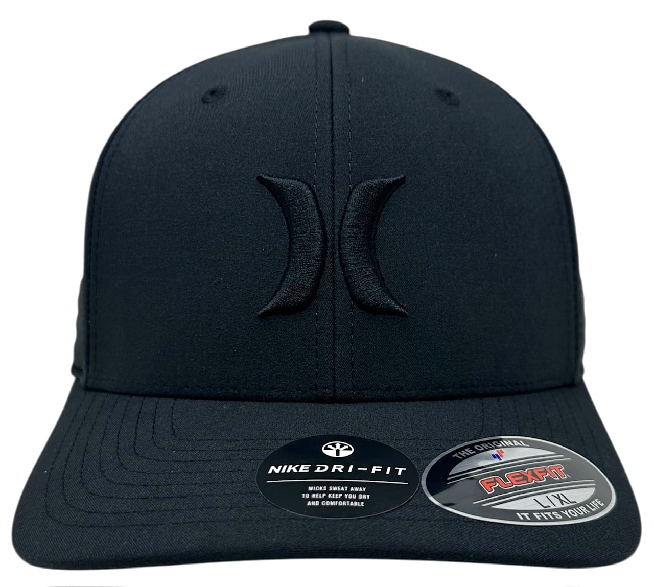 Hurley Men's Dri-FIT Cutback Flex Fit Hat Cap (Small/Medium, Black/Black)