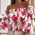 thumbnail image 3 of Pompotops Ladies Summer Fashion Sexy One-Shoulder Three-Quarter Sleeve Print Chiffon Top, 3 of 3
