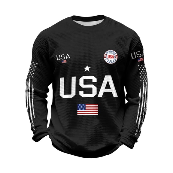 CharmCyan USA Letter Print Long Sleeve Crewneck Pullover Sweatshirt Casual Loose Fit Unisex Top with Flag Graphic Design