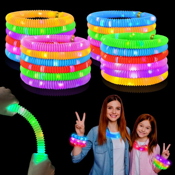 72 PCS Bulk Glow Sticks Party Pack for Kids 4-8-12, LED Pop Tubes Neon Accessories Necklace & Bracelets for Toddlers, Glow Christmas Bir