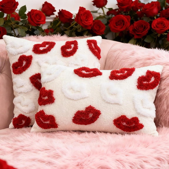 Red White Lip Print Decorative Pillowcase - Soft Fabric Cushion Cover for Sofa & Bed - Cute Fashion Home Decorative Pillowcase, Machine Washable & Durable for Home Daily Use, 11.8*19.68in