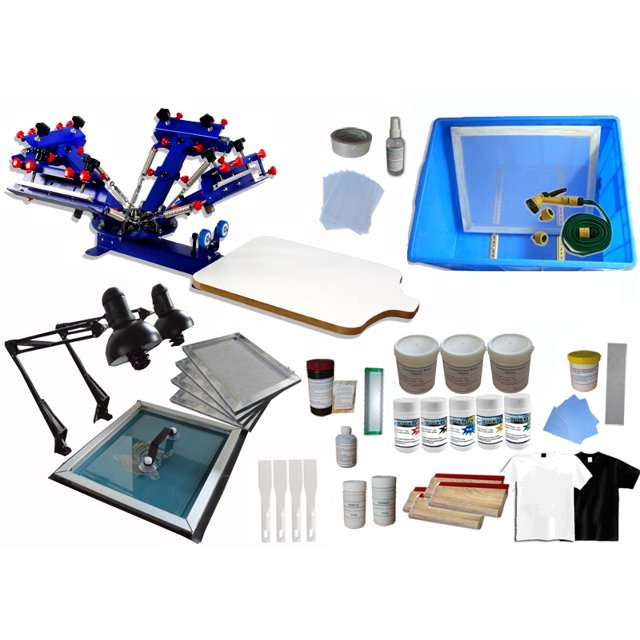 INTBUYING 4 Color 1 Station T-shirt Screen Printing Kit Screen Printing Press Machine with Materials Set