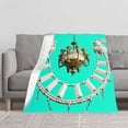 thumbnail image 2 of Elegant Gold and White Chandelier Design on Turquoise Background - Durable Soft Flannel Blanket for Sofa Travel Bed Chair, 2 of 7