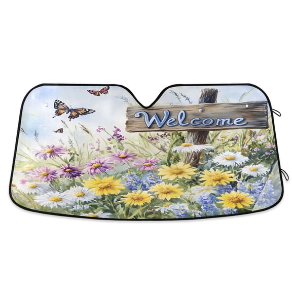 ALAZA Daisy Flower Butterfly Windshield Sun Shade Car Foldable Sun Visor Block UV Rays Protector 55"x27.6"