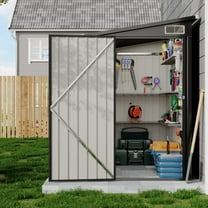 Studyset 4×8 FT Lean to Storage Shed,Heavy-Duty Outdoor Metal Storage Shed,Garden Tool Metal StorageHouse W/Lockable Door and 2 Air Vents,Metal Wall Side Bike Shed & Outdoor Storage