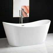 Woodbridge 67" Acrylic Freestanding Bathtub Contemporary Soaking Tub with Brushed Nickel Overflow and Drain, B-0010