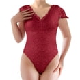 thumbnail image 1 of Women's Soild Color Lace V Open Back Design Jumpsuit Tops Hide Tummy, 1 of 4