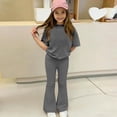 thumbnail image 7 of Abcomgle Girls 2 Piece Outfits 4-16 Solid Short Sleeve T Shirts and Flare Leg Pantss Cute Preppy Girls Summer Outfits,Dark Gray,5-6Years, 7 of 7