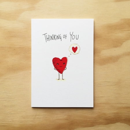 Thinking of You Card – Cute Heart Illustration Design – Blank Inside for Personal Messages – Ideal Greeting Card for Friends Loved Ones and Special Occasions
