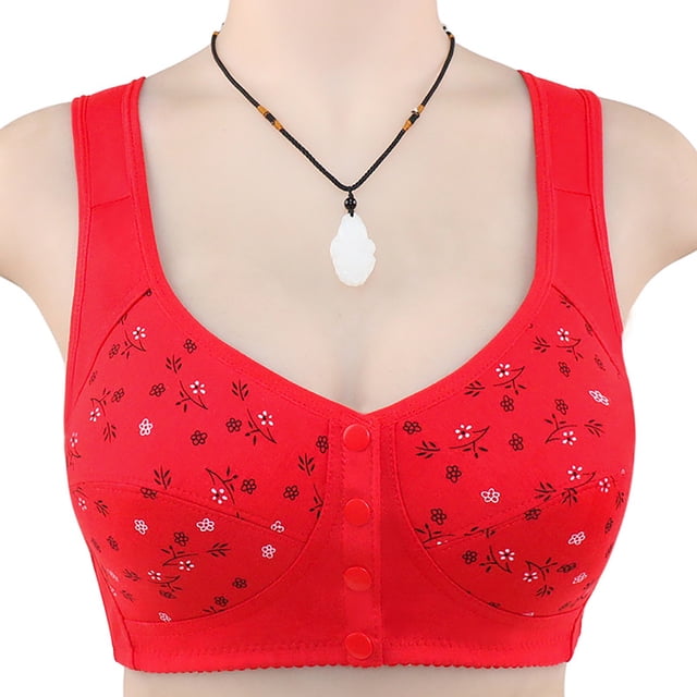 Pavied Wireless Bras Front Closure Bras Seamless Bras High Support Bras For Women Adjustable Strap Full Coverage Up Bras Comfortable No Underwire Wireless Bras Plus Size Bra Cotton Bras Red 52