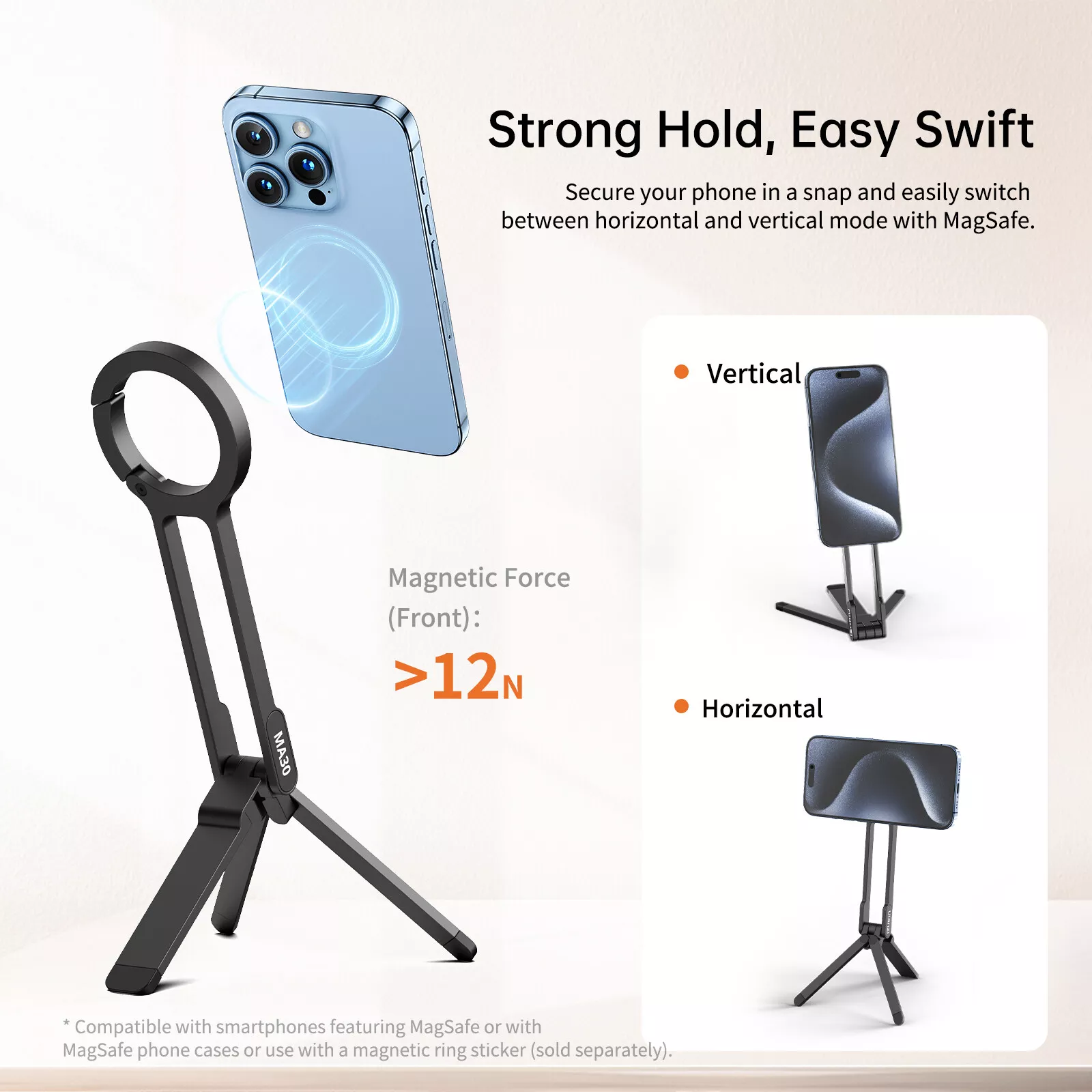 Ulanzi MA30 Carabiner-Mounted Phone Tripod – Compact & Versatile MagSafe Desk Mount for iPhone 15-12 Pro