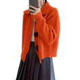 thumbnail image 2 of Women Open Front Knit Sweater Long Sleeve Cardigan Sweater Casual Loose Button Lapel Cardigan Coat Orange-Red XXL, 2 of 8