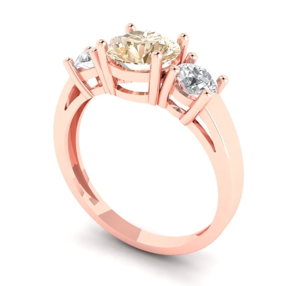1.5 ct Round Cut Natural Morganite Three-Stone Engagement Ring for Women in 18K Rose Gold