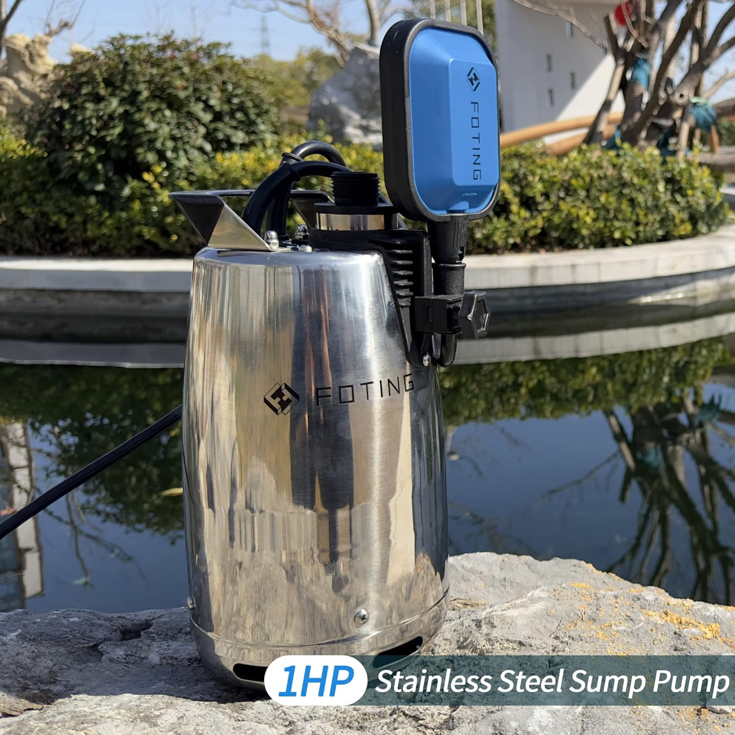 1 HP Stainless Steel Sump Pump, 3434 GPH 31ft Water Pump with Float Switch, Submersible Utility Pump for Basement Swimming Pool Draining Pond Garden Watering