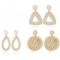 thumbnail image 1 of 3 pares de aretes de ratán, aretes bohemios tejidos hechos a mano, aretes colgantes de aro trenzado de mimbre de paja para mujeres y niñas Namotu SYN225, 1 of 6