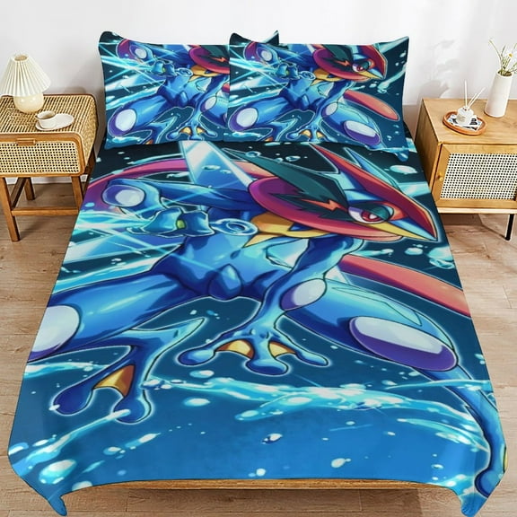 Greninja Duvet Cover Bedding Set Cartoon Print Soft Quilt Cover 3 Pieces, 1 Comforter Cover & 2 Pillowcases for Kids Teens Boys Girls Room Decor 86"x70"