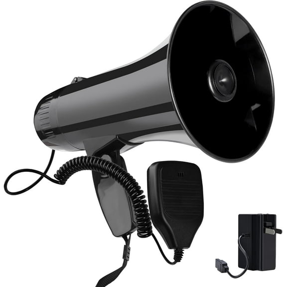 MyMealivos Megaphone Speaker with Rechargeable Battery Built in Voice Siren Recording Loud Bullhorn with Detachable MIC & Strap | Supports USB SD Cover up to 800  Yards for Indoor Outdoor Activities