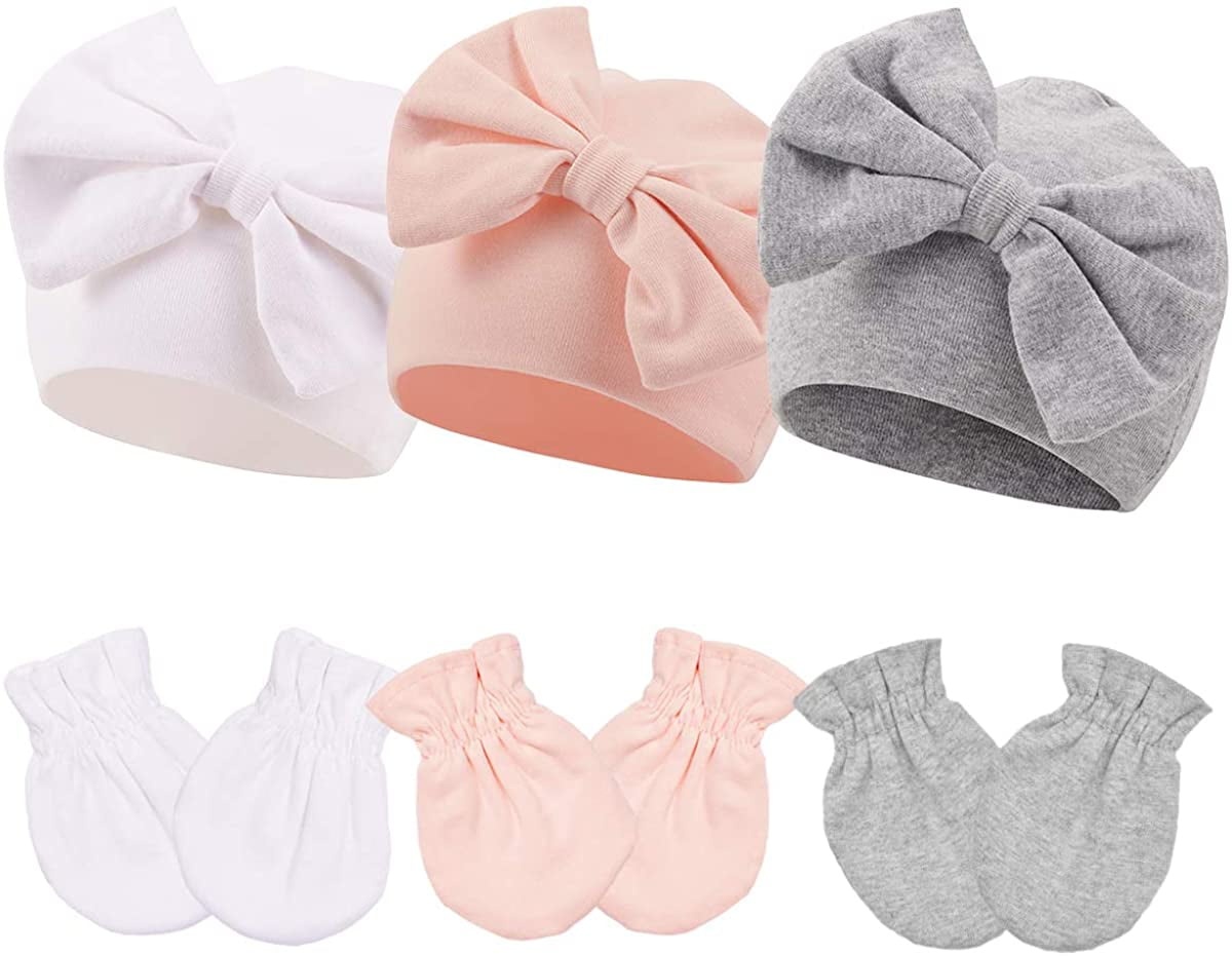 Newborn Beanie Hat Gloves Set Baby Girl Beanie Spring Summer Autumn Winter Hats for 0-6 Months Infant Cotton 