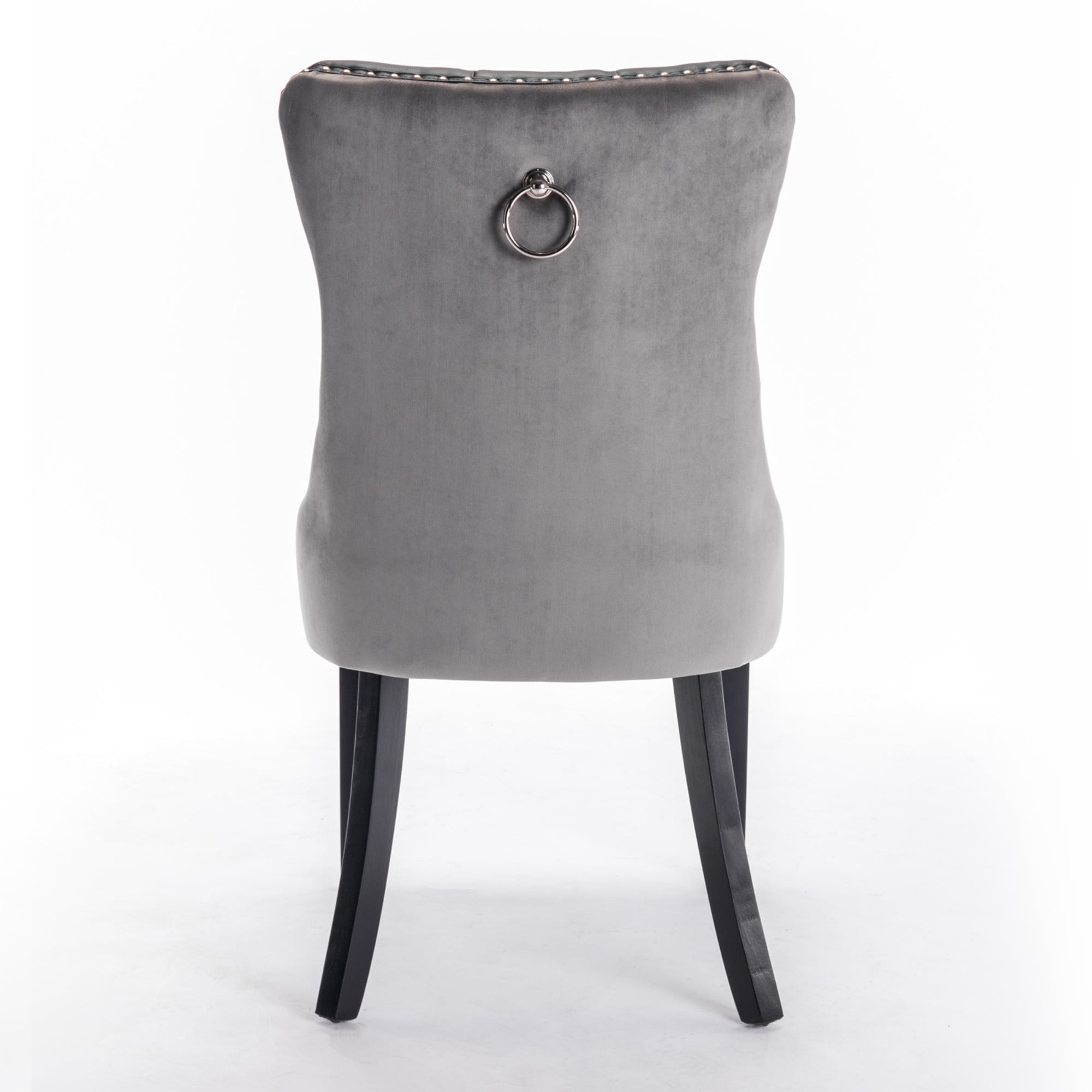 BSHTI 37.5-inch Modern Parson PU Leather and Velvet Upholstered Dining Chairs Set of 2 With Tufted Back, Nailhead Trim, Solid Rubberwood Legs for Dining Room (Black+Gray)
