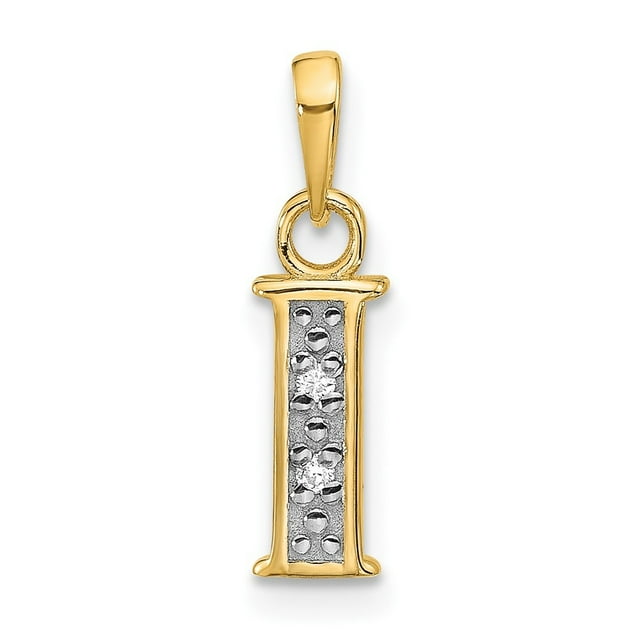 Diamond2Deal 14K Jaune Gold avec Rhodium Diamant Lettre I Initiale Pendentif pour Femmes (L -0,73 Pouce)