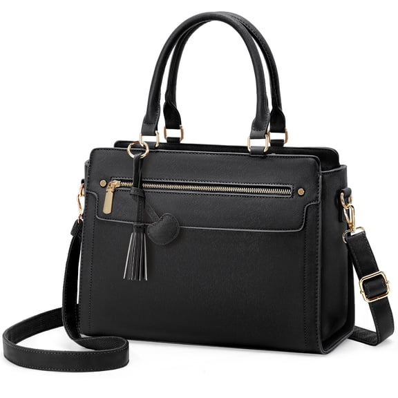 RAINSMORE Purses and Handbags for Women Shoulder Tote Bags Work Satchel for 11" iPad PU Leather Top-Handle Handbag Purses for Office Daily,Black
