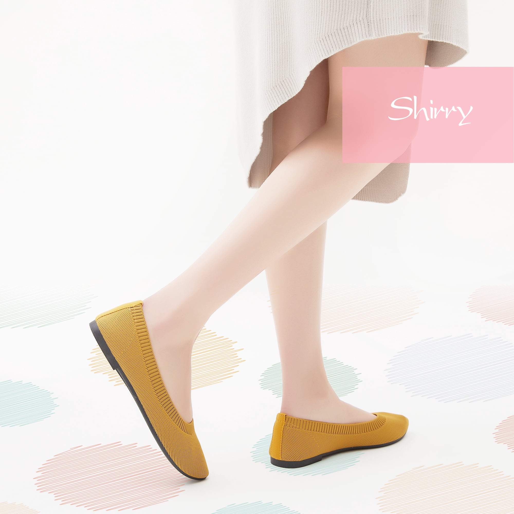 AOMAIS Women's Ballet Flats Pointed Toe Flats Mesh Slip On Shoes Fashion Lady shoes Classic Loafer Flats(Yellow,US11)