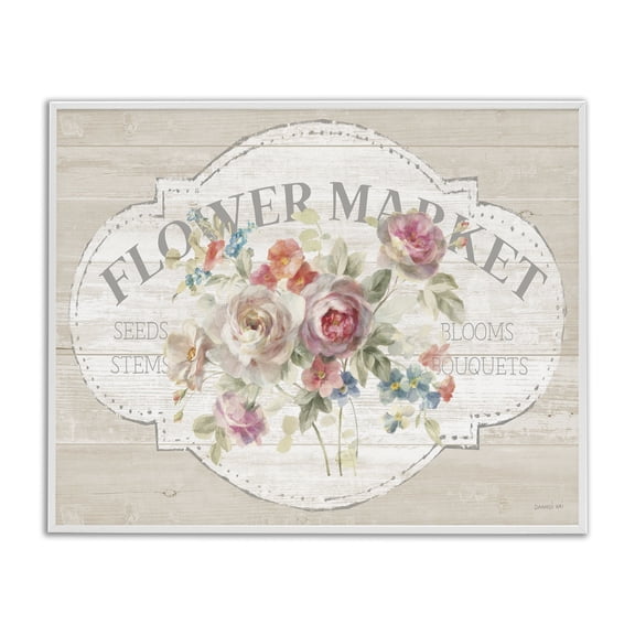 Stupell Industries Farmhouse Vintage Flower Market Sign White Framed Giclee Art, 14 x 11, by Danhui Nai