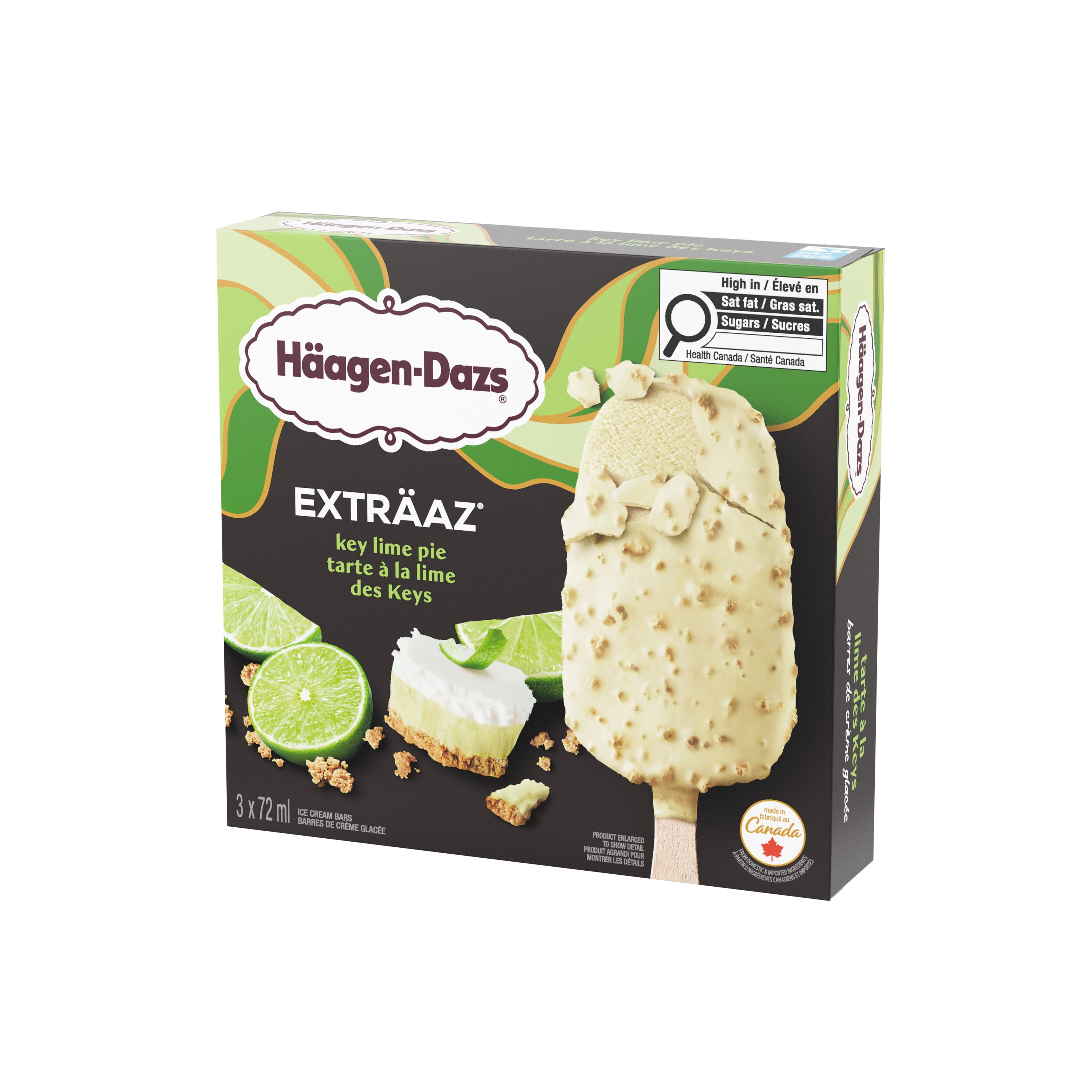 EXTRÄAZ Key Lime Pie Ice Cream Bars, Key Lime Pie Ice Cream In A White Chocolatey Coating Filled With Graham Pieces, Crafted In Canada, No Artificial Colours Or Flavours, 216 mL