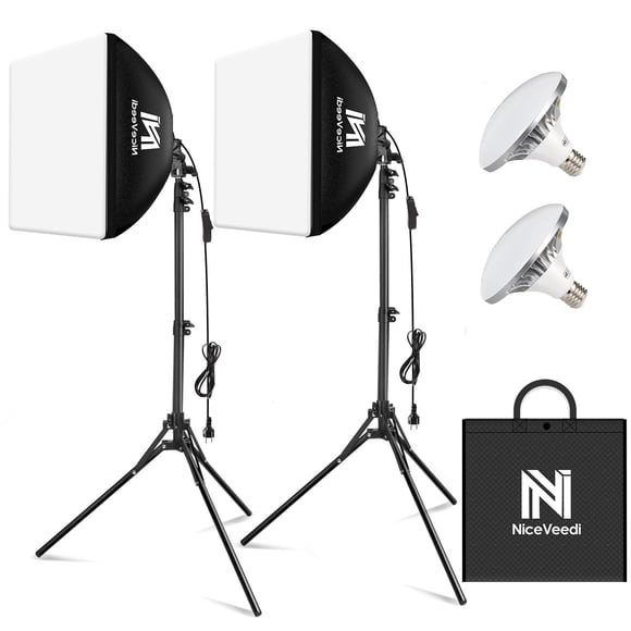 Kit de iluminación Softbox NiceVeedi, paquete de 2 unidades, 40 x 40 cm con trípode de 63 pulgadas