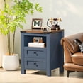 thumbnail image 3 of Nightstand with Charging Station, Farmhouse Night Stand with 2 Drawers and Shelf Storage, Blue Wooden Side End Table, Bedside Cabinet for Bedroom, Living Room, Closet,Office, 3 of 17